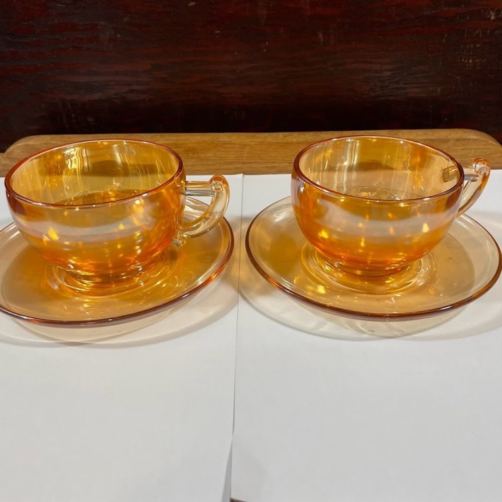 Vintage Amber Glass Teacup and Saucer Set